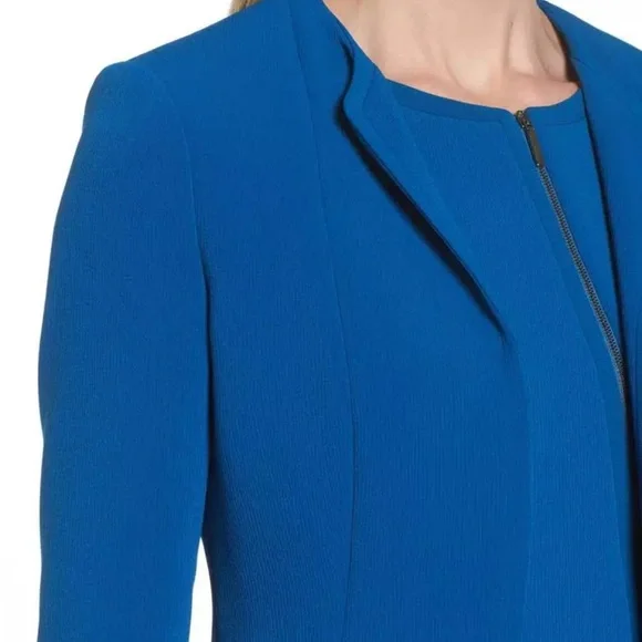 HUGO BOSS Blue Jerusa Textured Stretch Cropped Suit Blazer Jacket US 10 - Picture 4 of 11